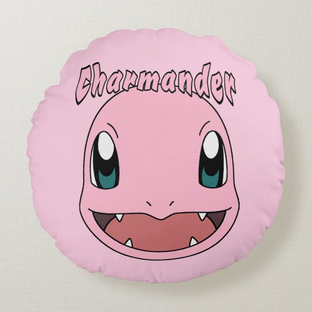 Almofada Redonda Fanart do Charmander Rosa Pokémon (Frente)