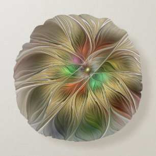 Almofada Redonda Fantasia Floral Com Moderno Abstrato Fractal Doura