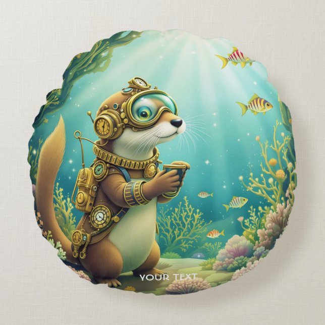 Almofada Redonda Fantasia Terno de Otter Steampunk Fofo (Frente)
