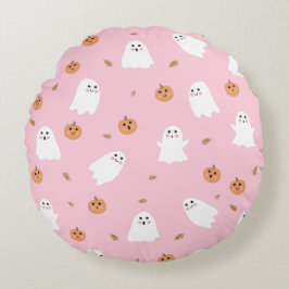 Almofada Redonda Fantasma Bonito e Pumpkin Pink Padrão de Halloween