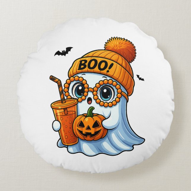 Almofada Redonda Fantasma-Cute-Bougee-Halloween (Frente)