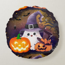 Fantasma de Halloween Fofo com Chapéu de Bruxa e A