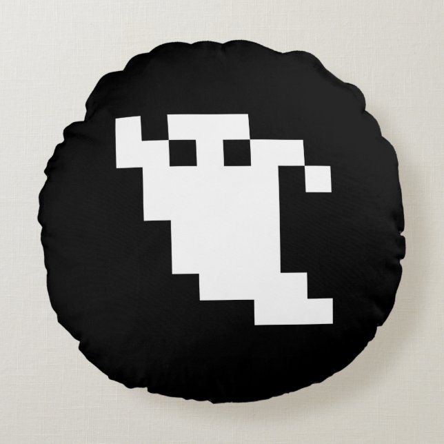 Almofada Redonda Fantasma de pixel de 8 bits (Frente)