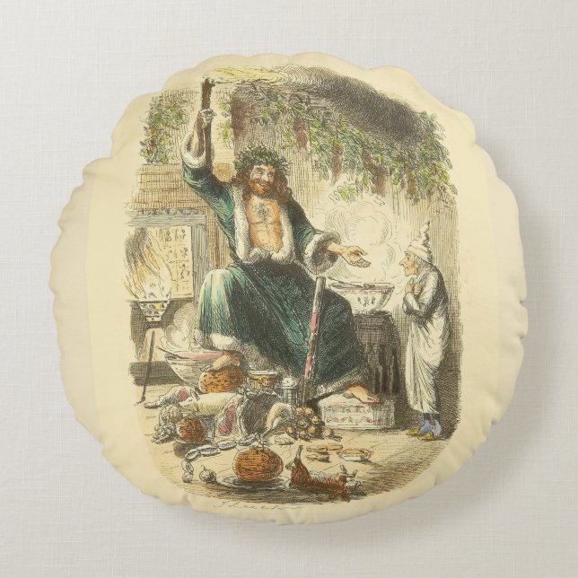 Almofada Redonda Fantasma do Natal Presente Scrooge (Frente)