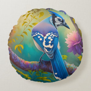 Almofada Redonda Fantasy Birds Blue Jay