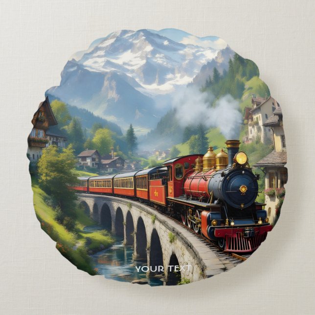 Almofada Redonda Fantasy Cute Crimson Antiguo Trem (Frente)