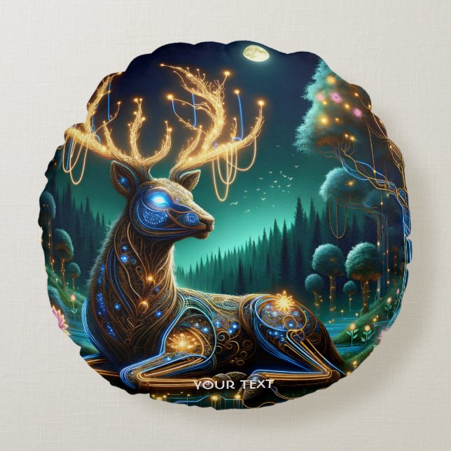 Almofada Redonda Fantasy Cute Cyber Stag Forest (Frente)