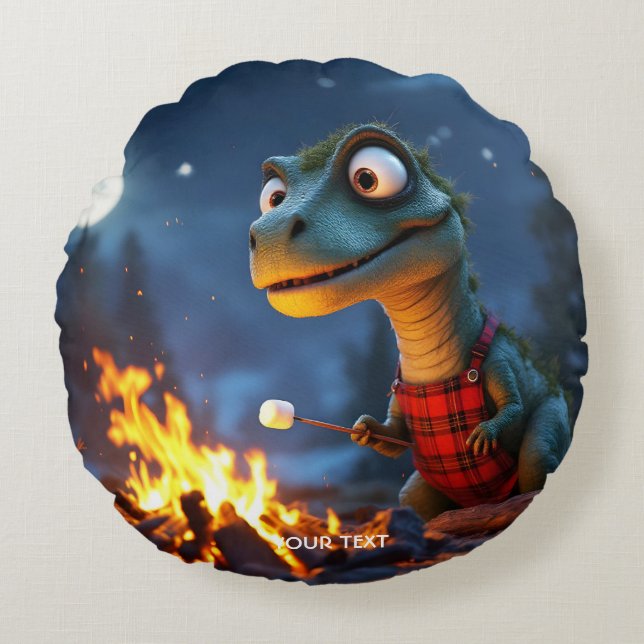 Almofada Redonda Fantasy Cute Dino Campfire Moon (Frente)