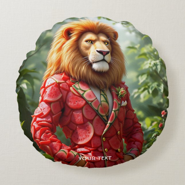Almofada Redonda Fantasy Cute Lion Watermelon Suit (Frente)