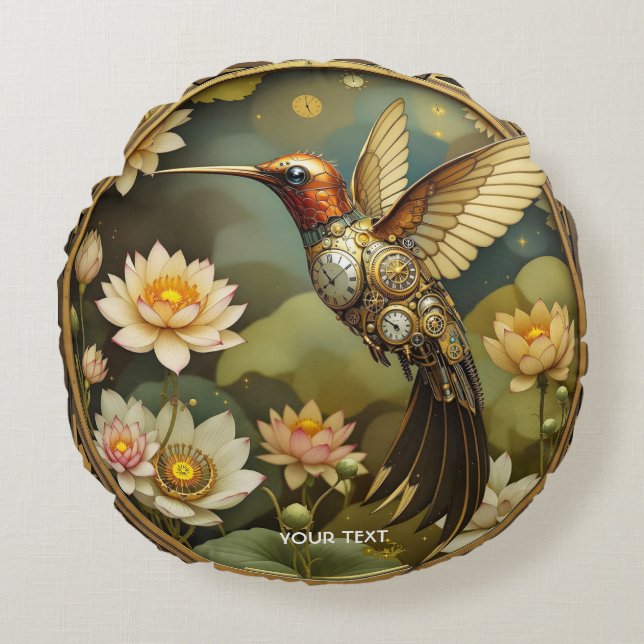 Almofada Redonda Fantasy Cute Steampunk Bird (Frente)