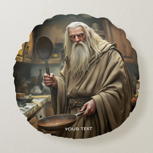Almofada Redonda Fantasy Cute Wizard Frying Pan (Frente)