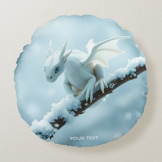 Almofada Redonda Fantasy White Baby Dragon (Frente)
