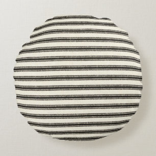 Almofada Redonda Farmhouse Black Ticking Strips