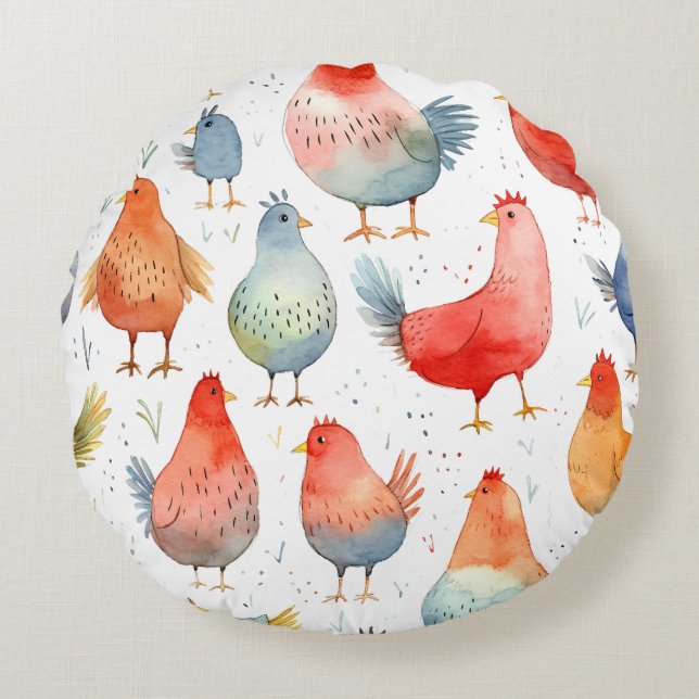 Almofada Redonda Farmhouse Chickens (Frente)