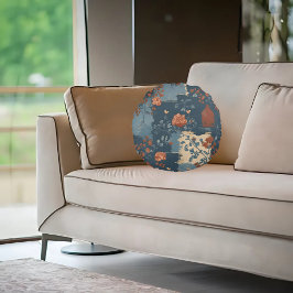 Almofada Redonda Farmhouse Russo de Ferrugem Azul do País