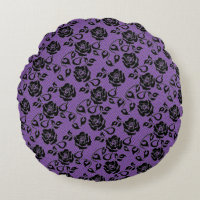 Faux Black Lace Rose Fishnet Roxo Pillow Round