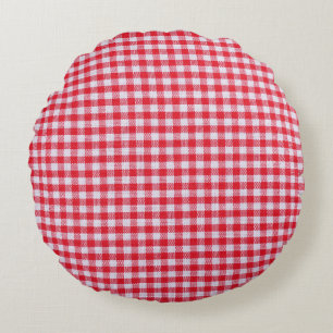 Almofada Redonda Fechamento da Tablecloth Verificado Vermelho.