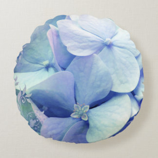 Almofada Redonda Felicidade, travesseiro redondo do Hydrangea azul