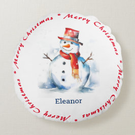 Almofada Redonda Feliz Boneco de Neve Alegre Natal Nome Personaliza