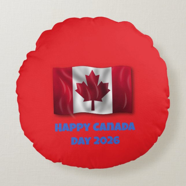 Almofada Redonda Feliz Dia do Canadá (Frente)