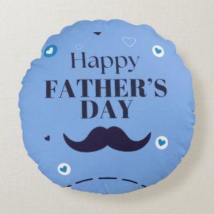 Almofada Redonda Feliz Dia dos Pais – Desenho de Bigode e Coração