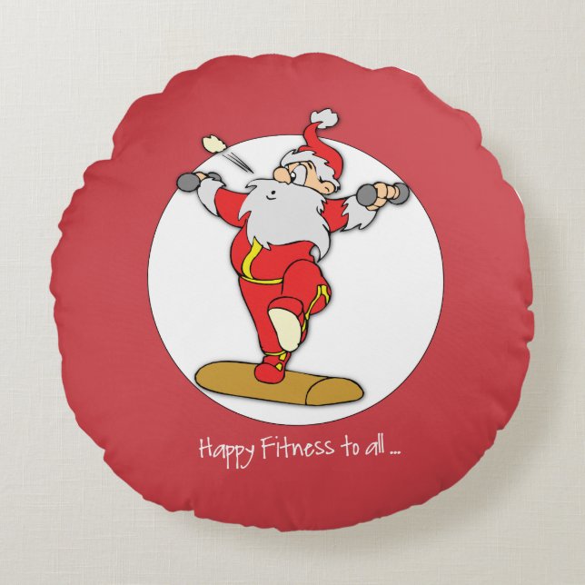 Almofada Redonda Feliz exercício de Malhação Natal com Papais noeis (Frente)
