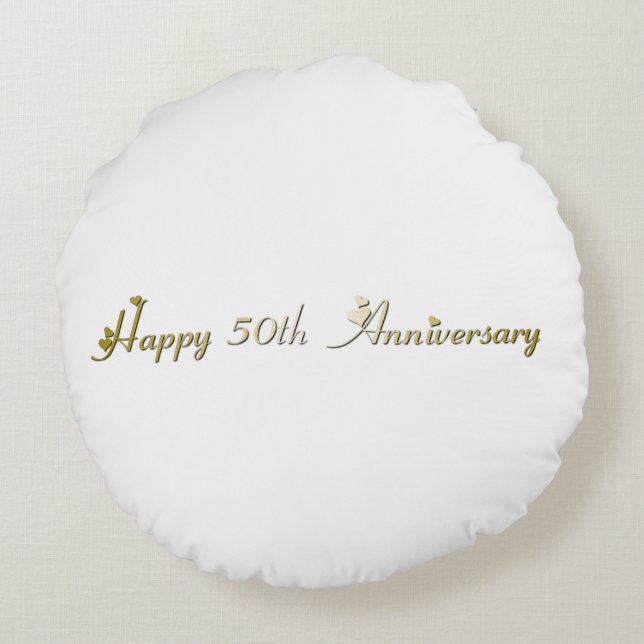 Almofada Redonda Feliz fonte Dourada de 50 anos (Verso)