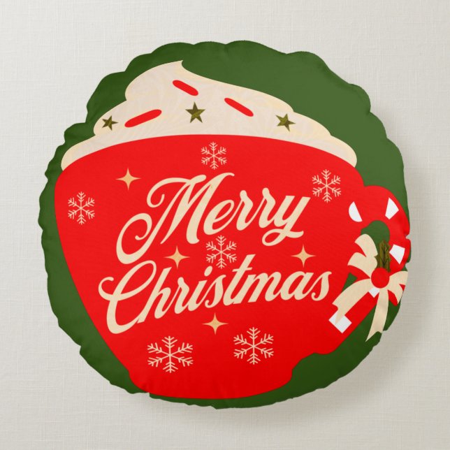 Almofada Redonda Feliz Glacé de Natal Flocos de Neve Sprinkles (Frente)