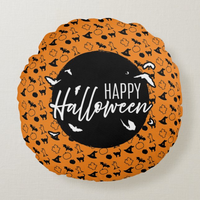 Almofada Redonda Feliz Halloween (Frente)