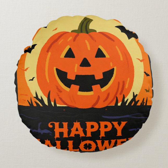 Almofada Redonda Feliz Halloween (Frente)
