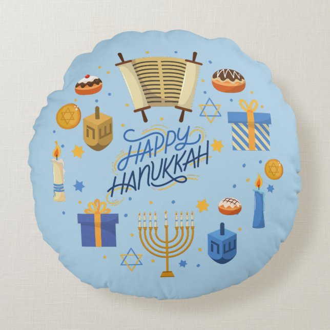 Almofada Redonda Feliz Hanukkah Fofo (Frente)