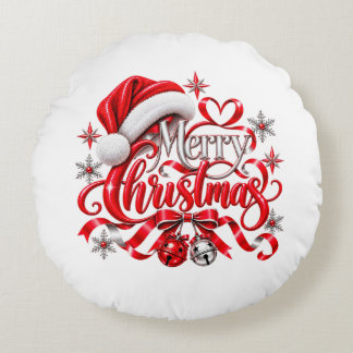 Almofada Redonda Feliz Natal Chapéu do Papai Noel e Sininhos