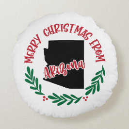 Almofada Redonda Feliz Natal Da Arizona Vermelha Verde