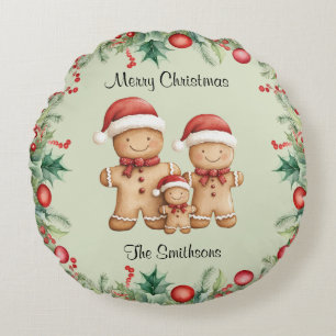 Almofada Redonda Feliz Natal da Família Cookie Gingercake