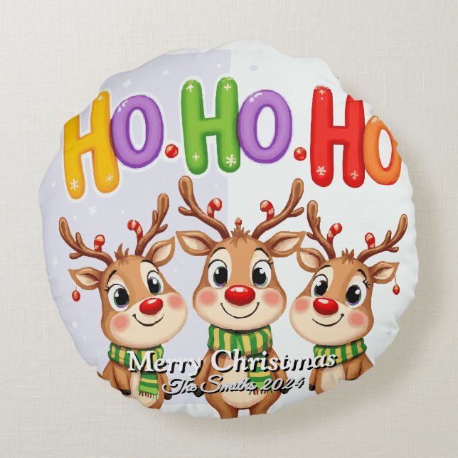 Almofada Redonda Feliz Natal da família moderna (Verso)