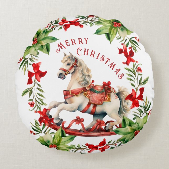 Almofada Redonda Feliz Natal do Cavalo Rocco (Frente)
