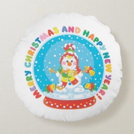 Almofada Redonda Feliz Natal e Feliz ano novo Snowman