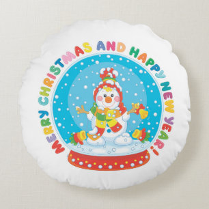Almofada Redonda Feliz Natal e Feliz ano novo Snowman