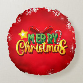 Almofada Redonda Feliz Natal Feliz Natal Vermelho, feriado verde