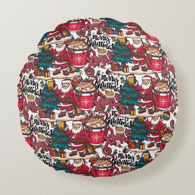 Almofada Redonda Feliz Natal - Férias Festivas (Frente)