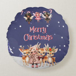 Almofada Redonda Feliz Natal Rapariga Reindeer Candy Candy Fairies