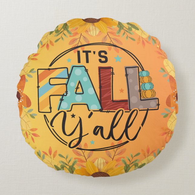 Almofada Redonda Feliz outono você vai colher o outono (Frente)