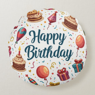 Almofada Redonda Feliz Travesseiro de aniversário com balões