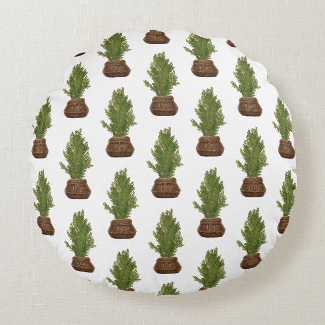 Almofada Redonda Feriado da Árvore de Natal da Moderna Rustic Water (Frente)