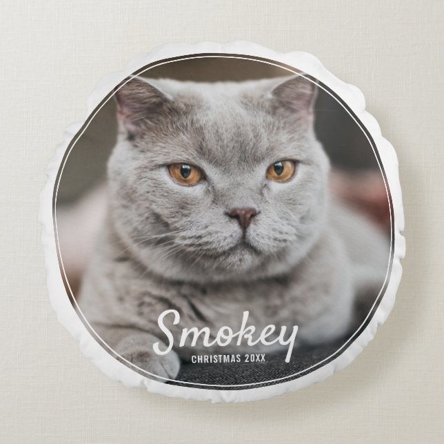 Almofada Redonda Feriado de Natal de Pet Personalizado (Frente)