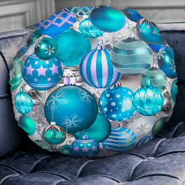 Almofada Redonda feriados de Enfeites de natal de aqua azul Elegant
