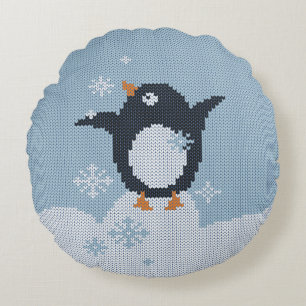 Almofada Redonda Feriados de inverno com Pinguim-Pinguim