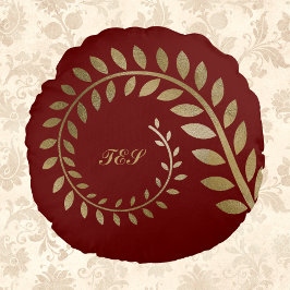 Almofada Redonda Fern Espiral Curgado Estilizado sobre Dourado Cont