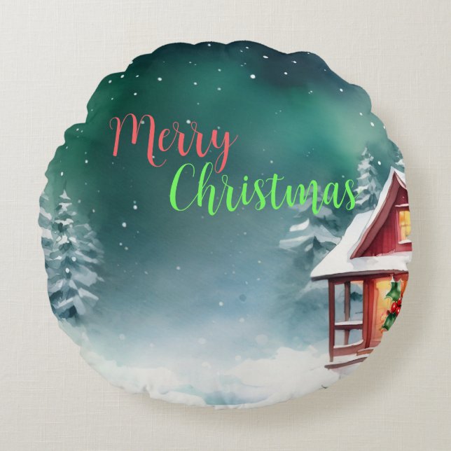 Almofada Redonda Festa de Feriado do Pinheiro do Natal selvagem da  (Frente)