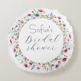 Almofada Redonda Festa de Jardim Francesa tipografia floral elegant